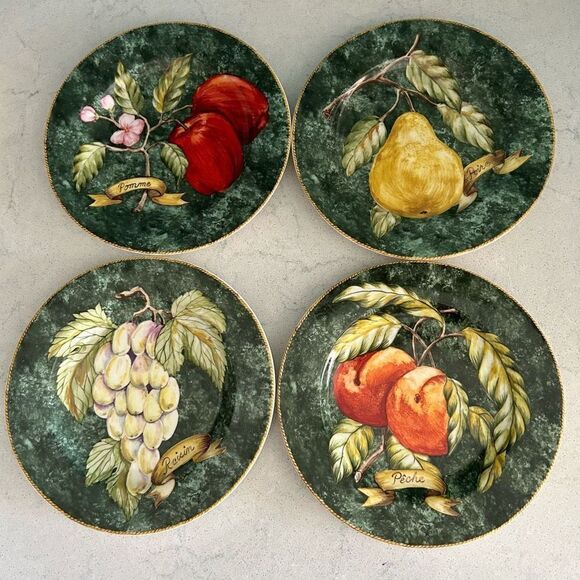 American Atelier Salad Plates Lattice Fruit 5031 Set of 4 Vintage Porcelain Rare - Picture 3 of 4